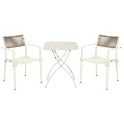 Rackhams 3 Piece Bistro Garden Set, Pair Of Rope Back Armchairs & Square Metal Folding Table, Moss Green - Off-White - thumbnail 1