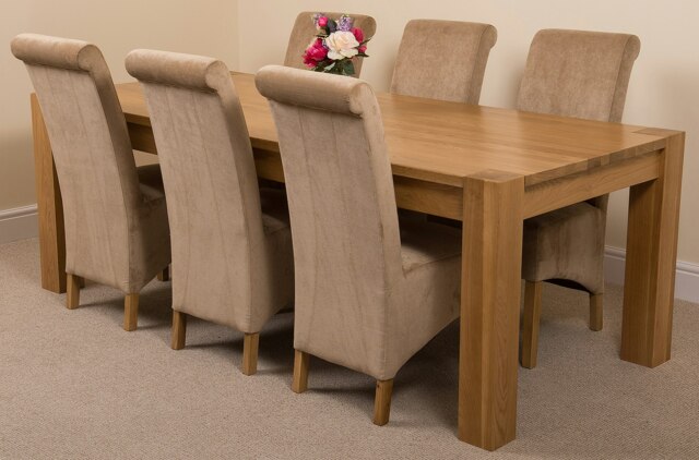 Rackhams Kuba Extra Large Oak Dining Table with Montana Fabric Chairs - 6 chairs - Beige