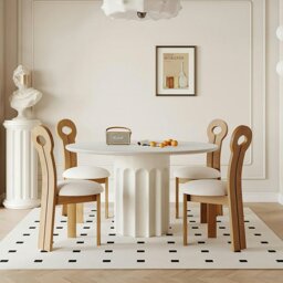 Rackhams Heman Round Dining Table, White & Cream - ⌀110cm - thumbnail 3