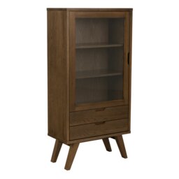 Rackhams A-Line Display Cabinet with 2 Drawers and 2 Shelves in Smoked Oak - 1 - Full Assembly Required - Smoked Oak