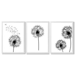 Rackhams DANDELIONS Set of 3 Framed Sketch Wall Art Prints - 30x42cm (A3) - White - thumbnail 1