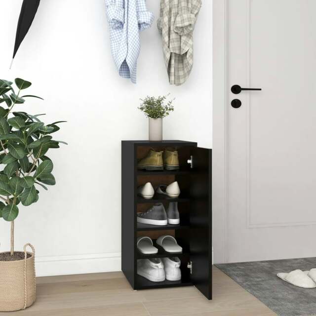 Rackhams Shoe Cabinet Black 32x35x70 cm Engineered Wood - Engineered wood - Black