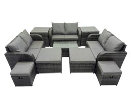 Rackhams Outdoor Love Sofa Coffee Table Set Garden Rattan Furniture Set 10 Seater with 4 Stools 2 Side Tables Dark Grey - thumbnail 2