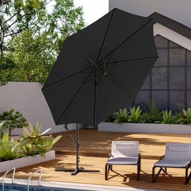 Rackhams 3M Sun Parasol Black Hanging Banana Umbrella - Cross base - image 1
