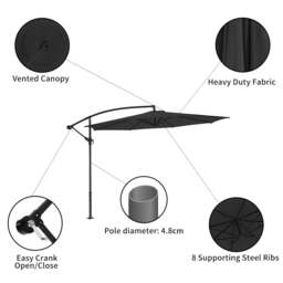 Rackhams 3M Sun Parasol Black Hanging Banana Umbrella - Cross base - thumbnail 4