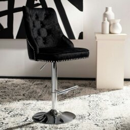 Rackhams Livingandhome Black Adjustable Bar Stool with Floral Velvet Upholstery - thumbnail 3
