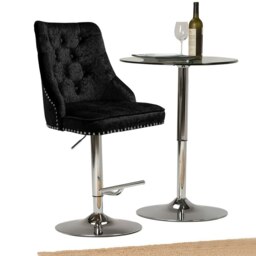 Rackhams Livingandhome Black Adjustable Bar Stool with Floral Velvet Upholstery - thumbnail 4