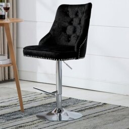 Rackhams Livingandhome Black Adjustable Bar Stool with Floral Velvet Upholstery