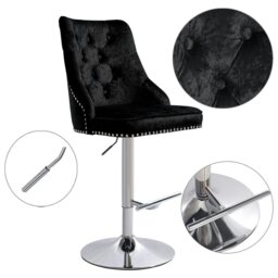 Rackhams Livingandhome Black Adjustable Bar Stool with Floral Velvet Upholstery - thumbnail 6