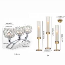 Rackhams Candle Holder Set Candlestick Stand Light Holder Table Modern Decorative - 5 Arms-Black - thumbnail 3