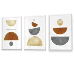 Rackhams Set of 3 Orange, Gold and Grey Mid Century Geometric Framed Wall Art - 42x59cm (A2) - Dark Grey - thumbnail 5