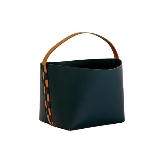 Rackhams Rectangular decorative storage basket in dark blue regenerated leather with handle 3308 - image 1