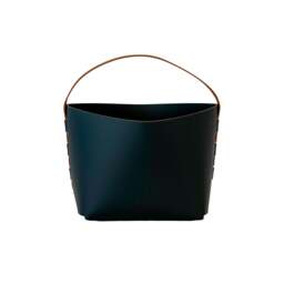 Rackhams Rectangular decorative storage basket in dark blue regenerated leather with handle 3308 - thumbnail 2