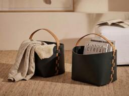 Rackhams Rectangular decorative storage basket in dark blue regenerated leather with handle 3308 - thumbnail 6