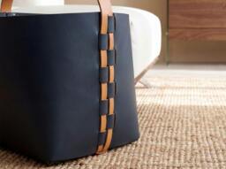 Rackhams Rectangular decorative storage basket in dark blue regenerated leather with handle 3308 - thumbnail 5