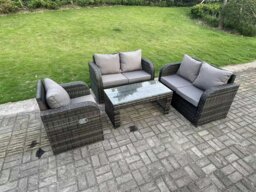 Rackhams 5 Seater Dark Grey PE Wicker Rattan Garden Furniture Set Reclining Chair Love Sofa 2 Seater Sofa Set Outdoor Oblong Coffee Table - thumbnail 2