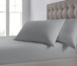 Rackhams Plain Dyed Cotton Blend Fitted Sheet - Grey - Double - thumbnail 1