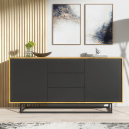 Rackhams Bold 160cm Loft Retro Industrial Sideboard Vintage Oak TV Unit Cabinet Stand - 160 cm - Oak Matt Body & Black Matt Doors -  MDF/Chipboard - thumbnail 3
