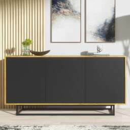 Rackhams Bold 160cm Loft Retro Industrial Sideboard Vintage Oak TV Unit Cabinet Stand - 160 cm - Oak Matt Body & Black Matt Doors -  MDF/Chipboard - thumbnail 1