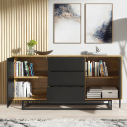 Rackhams Bold 160cm Loft Retro Industrial Sideboard Vintage Oak TV Unit Cabinet Stand - 160 cm - Oak Matt Body & Black Matt Doors -  MDF/Chipboard - thumbnail 4