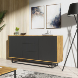 Rackhams Bold 160cm Loft Retro Industrial Sideboard Vintage Oak TV Unit Cabinet Stand - 160 cm - Oak Matt Body & Black Matt Doors -  MDF/Chipboard - thumbnail 2