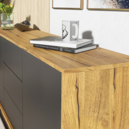 Rackhams Bold 160cm Loft Retro Industrial Sideboard Vintage Oak TV Unit Cabinet Stand - 160 cm - Oak Matt Body & Black Matt Doors -  MDF/Chipboard - thumbnail 5