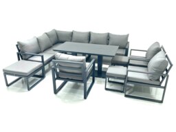Rackhams Aluminium Outdoor Garden Furniture Set Corner Sofa 3 Chair 3 Footstools Adjustable Rising Lifting Dining Table Sets Dark Grey - thumbnail 2