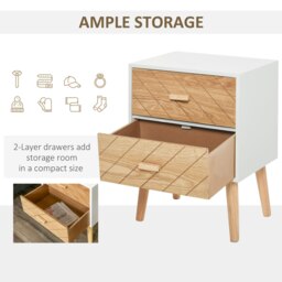 Rackhams Bedside Table 2 Drawers Side Cabinet Wooden Storage Chest - thumbnail 4