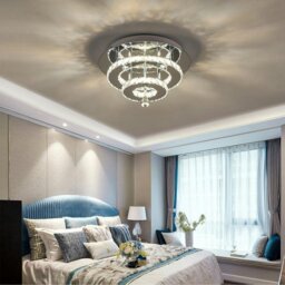 Rackhams 30cm W Stacked LED Ceiling Light with Crystal Rims Energy Saving - W 30 x L 30 x H 14 cm - Dimmable (Warm Glow) - thumbnail 1