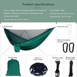 Rackhams Portable Hammock with Canopy & Bug Net - Green and Camou - thumbnail 6