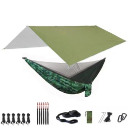 Rackhams Portable Hammock with Canopy & Bug Net - Green and Camou