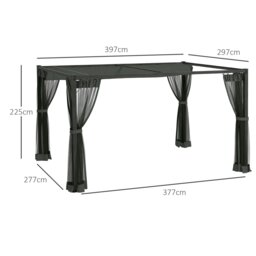 Rackhams 3 x 4m Pergola with Retractable Roof and Netting, Dark Grey - Dark Grey - Aluminium, Metal, Polyester, Nylon - 397L x 297W x 225Hcm - thumbnail 5