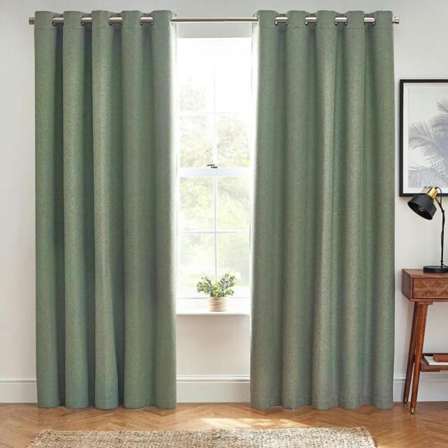 Rackhams Dawn Eyelet Curtains - Eucalyptus - 46in x 72in - Eucalyptus - 100% Polyester - image 1
