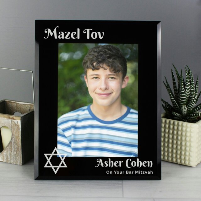 Rackhams Personalised Bar and Bat Mitzvah Black Glass 5x7 Photo Frame - image 1