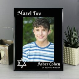 Rackhams Personalised Bar and Bat Mitzvah Black Glass 5x7 Photo Frame
