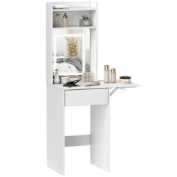 Rackhams Compact Dressing Table with Lighted Mirror Open Shelves Drawer White - White - No - LED adjustable mirror included - thumbnail 2