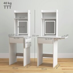 Rackhams Compact Dressing Table with Lighted Mirror Open Shelves Drawer White - White - No - LED adjustable mirror included - thumbnail 6