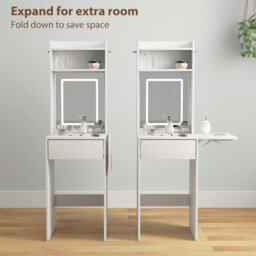 Rackhams Compact Dressing Table with Lighted Mirror Open Shelves Drawer White - White - No - LED adjustable mirror included - thumbnail 5