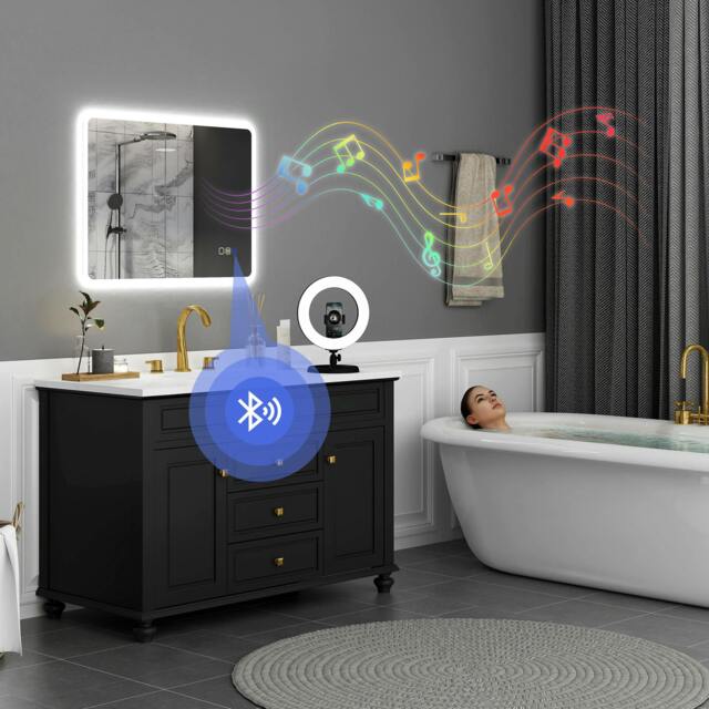 Rackhams 500 x 700 mm Bluetooth Bathroom Mirror with LED Lights Wall Mounted - 80L x 60W x 3.5D cm - image 1
