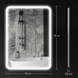 Rackhams 500 x 700 mm Bluetooth Bathroom Mirror with LED Lights Wall Mounted - 80L x 60W x 3.5D cm - thumbnail 6