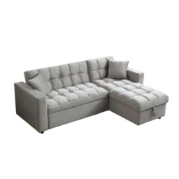 Rackhams Madrid Velvet 3 Seater Pullout Sofa Bed in Grey with Reversible Storage Chaise