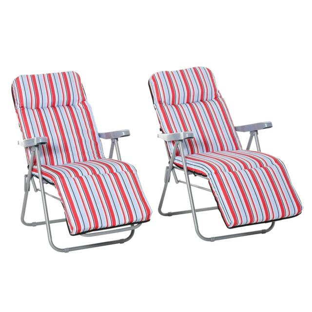 Rackhams Set of 2 Garden Sun Lounger Outdoor Reclining Seat Cushioned Seat Foldable Adjustable Recliner Red and White - image 1