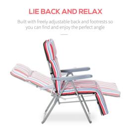 Rackhams Set of 2 Garden Sun Lounger Outdoor Reclining Seat Cushioned Seat Foldable Adjustable Recliner Red and White - thumbnail 4