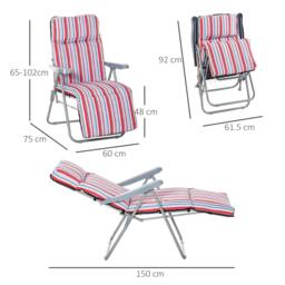 Rackhams Set of 2 Garden Sun Lounger Outdoor Reclining Seat Cushioned Seat Foldable Adjustable Recliner Red and White - thumbnail 3