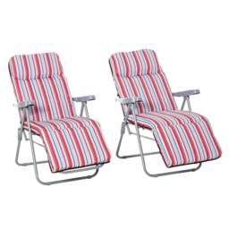 Rackhams Set of 2 Garden Sun Lounger Outdoor Reclining Seat Cushioned Seat Foldable Adjustable Recliner Red and White - thumbnail 1