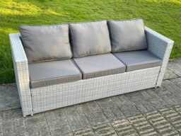 Rackhams Rattan Outdoor Garden Dining Furniture Set with Gas Fire Pit Dining Table, 3 Sofas, 1 Side Table, 2 Footstools - 11 Seater - Light Grey - thumbnail 4