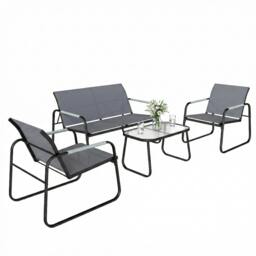 Rackhams Garden Sofa Set with Loveseat, 2 Armchairs, Tempered Glass Table - Steel, Texteline, Tempered glass - 4-piece set - Loveseat: 111x71x75cm, Chair: 60x71x75cm, Table: 75x43x39cm - thumbnail 2