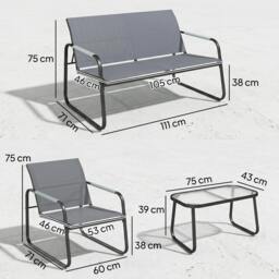 Rackhams Garden Sofa Set with Loveseat, 2 Armchairs, Tempered Glass Table - Steel, Texteline, Tempered glass - 4-piece set - Loveseat: 111x71x75cm, Chair: 60x71x75cm, Table: 75x43x39cm - thumbnail 3