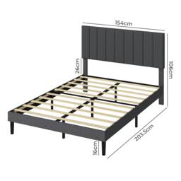 Rackhams King Bed Frame Linen Fabric Upholstered Soft Foam Headboard Wooden Slat - thumbnail 3