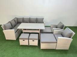 Rackhams 12 Seater Rattan Garden Furniture Set Outdoor Patio Dining Corner Sofa Sets with Dining Table 2 Chairs 4 Footstools Light Grey Mixed - thumbnail 2